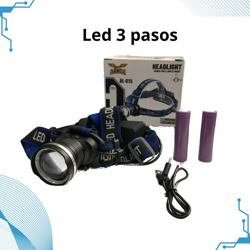 Linterna tipo minera LED recargable 3 pasos AL015