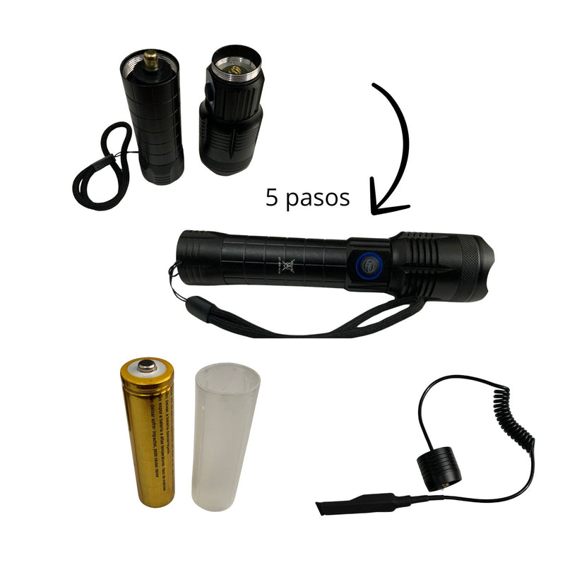 Lampara led T9, c/cola de rata, 5 Pasos, Luz blanca, zoom DT447s