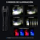 Lampara 5000lms LED T6 c/ Zoom, c/ Correa, efecto patrulla, 5 Pasos T62RZ