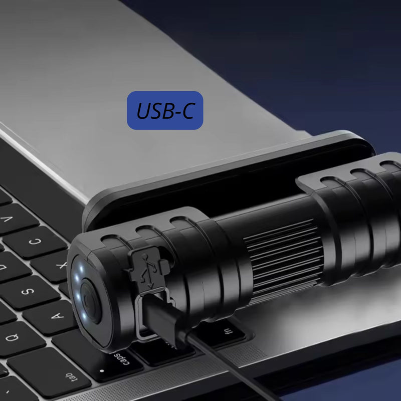 2 en 1 Linterna Cabeza - Mano Rotativa, 6 modos de luz, Imán, USB-C DT670