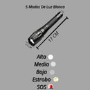 Lámpara LED T9 Recargable Zoom 5 Modos Alta Potencia Batería 18650 DT7P