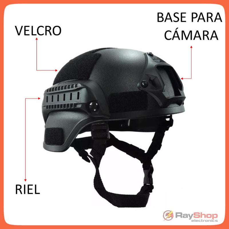 Casco Táctico Riel Láser Base GoPro Militar Gotcha Paintball PJ381