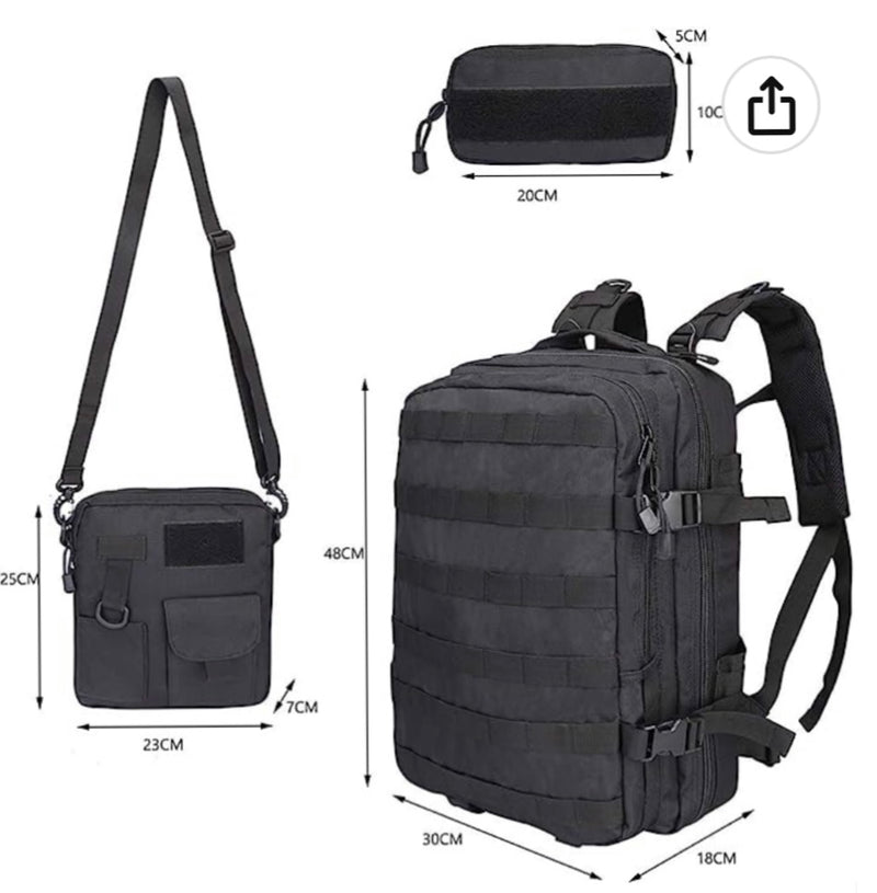 2 en 1: Mochila 40lts y Mariconera 4lts, sistema molle, +compartimento, 2 fondos GJ634