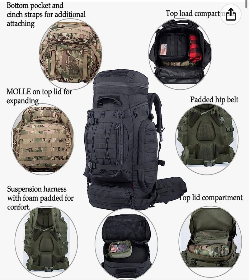 Mochila de marco interno 70Lts camping senderismo sistema molle GJ741