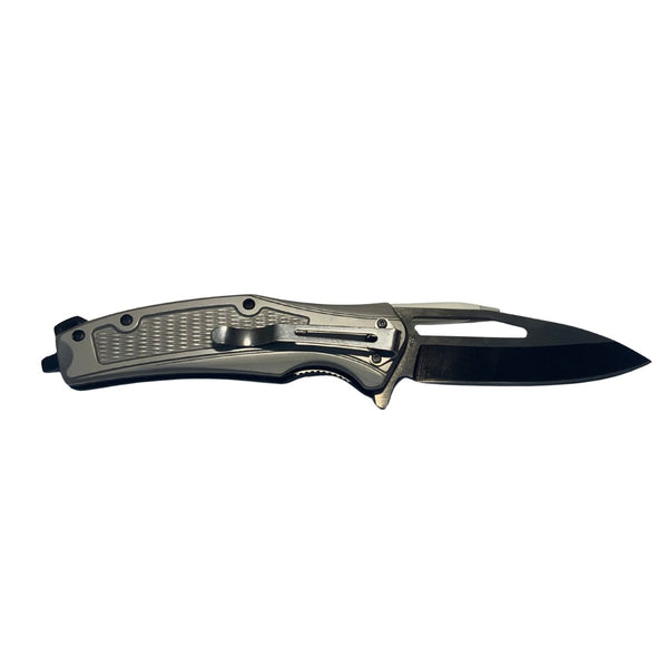 Navaja Manual con Clip y Rompe Vidrios – Mango antiderrapante JF831
