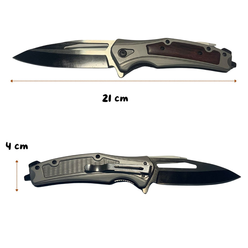 Navaja Manual con Clip y Rompe Vidrios – Mango antiderrapante JF831