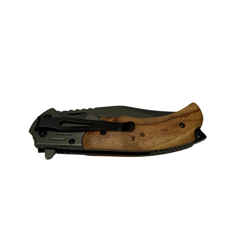 Navaja Outdoor Bolsillo Hoja Clip Point Mango Madera Sistema de Bloqueo JF832