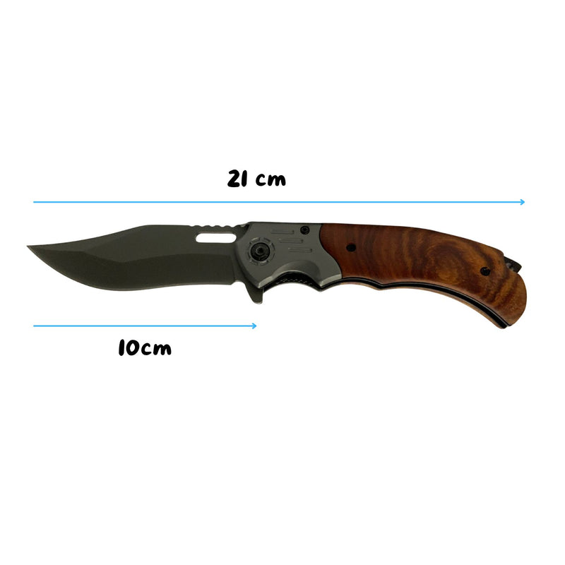 Navaja Outdoor Bolsillo Hoja Clip Point Mango Madera Sistema de Bloqueo JF832