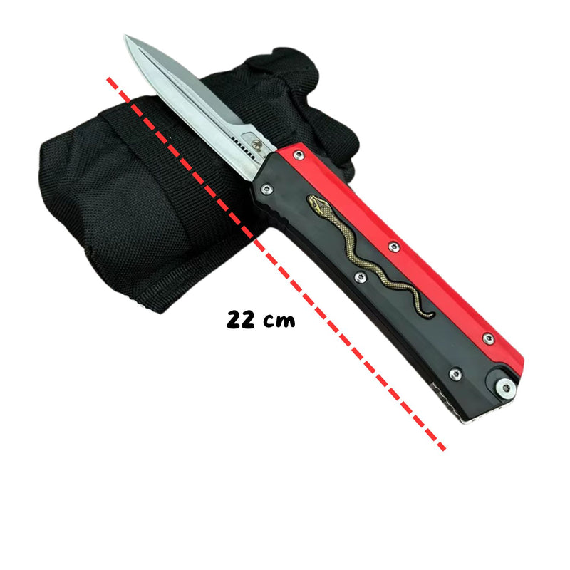 Navaja Automatica Clip Incrustación Metálica Serpiente + Funda JF873