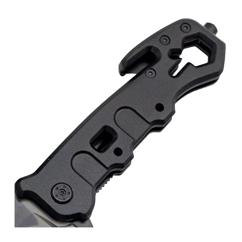 5 en 1 Navaja plegable Portatil +Rompe vidrios Corta soga Abre botellas *Clip JF886