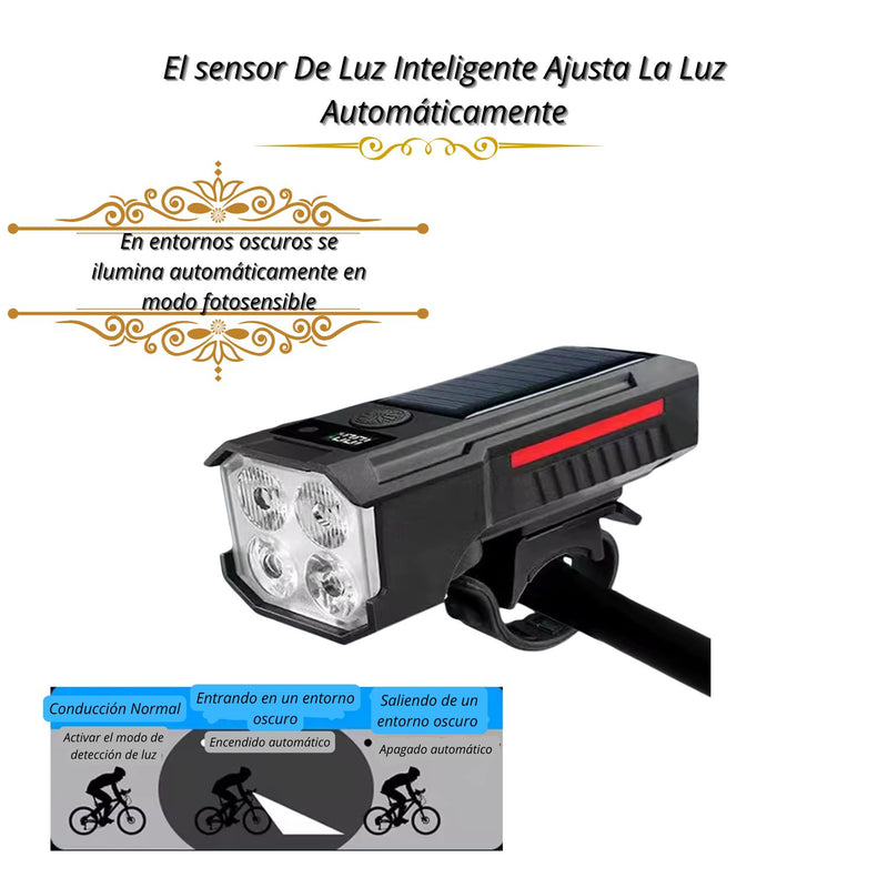 Luz Delantera Bicicleta Solar Bocina Sensor Automático 6 Modos MTYX73