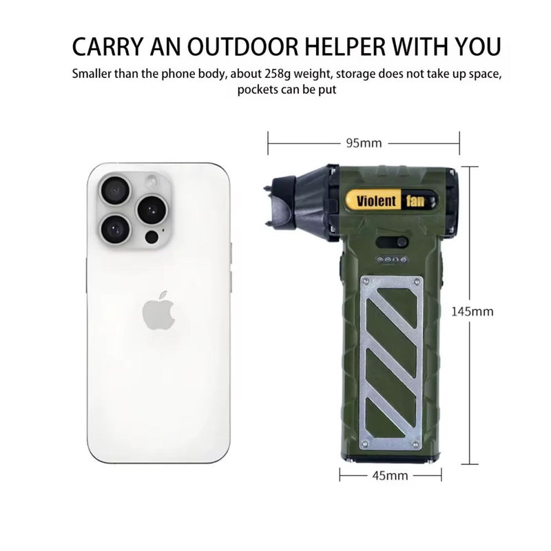 4 en 1 Ventilador de Mano *TURBO* Rompe vidrios Corta cinturón Luz led carga-C NGSD316