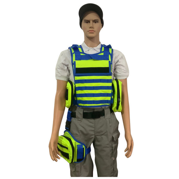 Chaleco Paramédico + Piernera – 3 Bolsas molle ALTA VISIVILIDAD SN200
