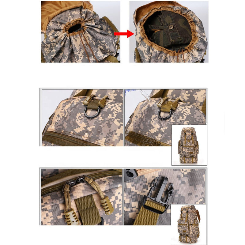 Mochila Saco Soporte metalico 75 lts Impermeable Camping 7 compatimientos SN208