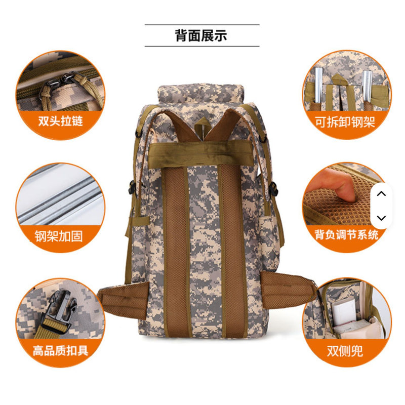 Mochila Saco Soporte metalico 75 lts Impermeable Camping 7 compatimientos SN208