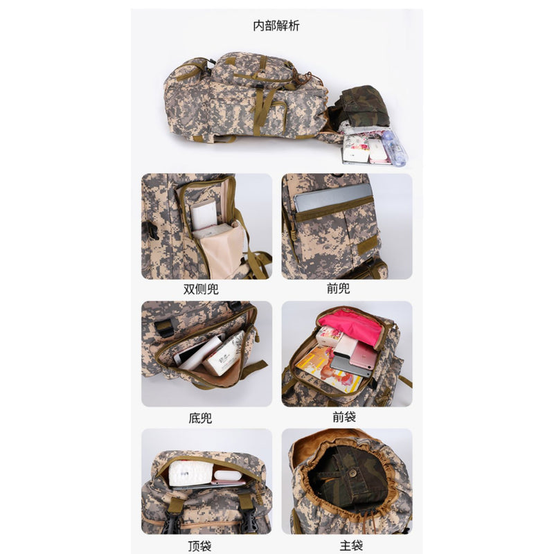 Mochila Saco Soporte metalico 75 lts Impermeable Camping 7 compatimientos SN208