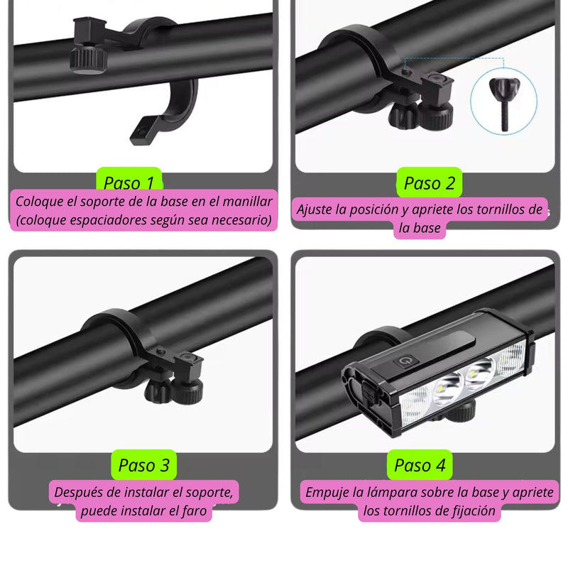Lámpara LED Bici MOTO Display Digital de Batería Soporte Ajustable USB-C TC3107
