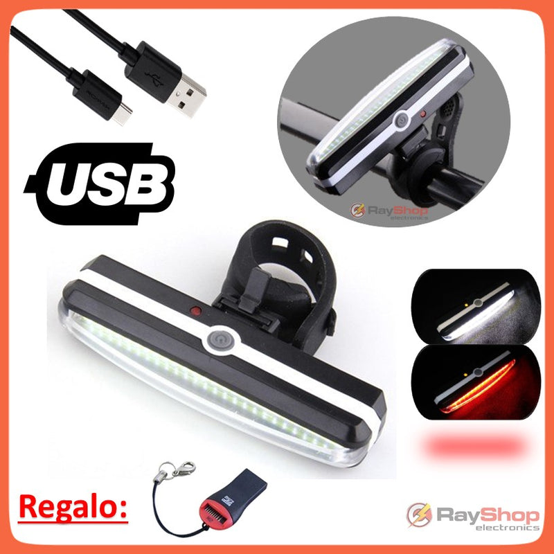 Luz Blanca Roja Trasera Recarga Usb Bicicleta Vs Agua T266c