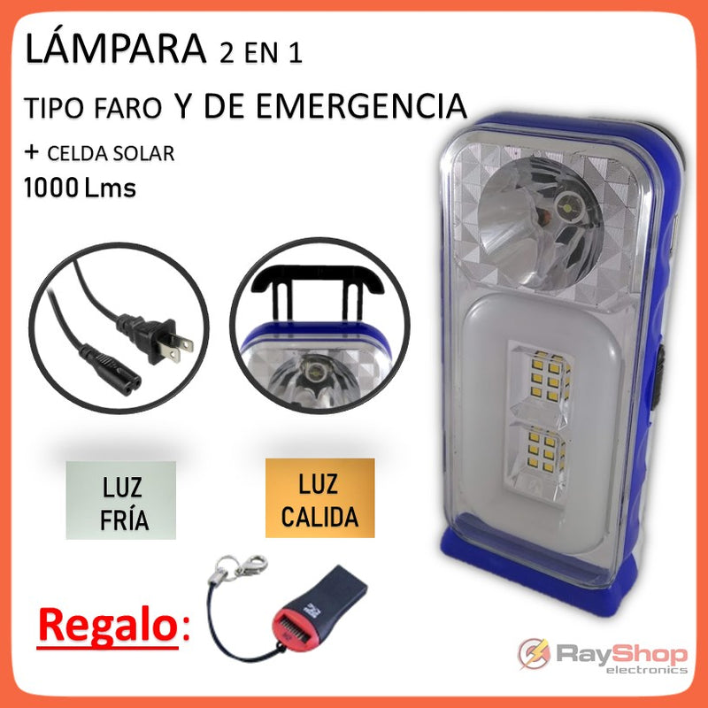 Lámpara Emergencia Solar 1000 lms Luz Led Fría Cálida Dt1612