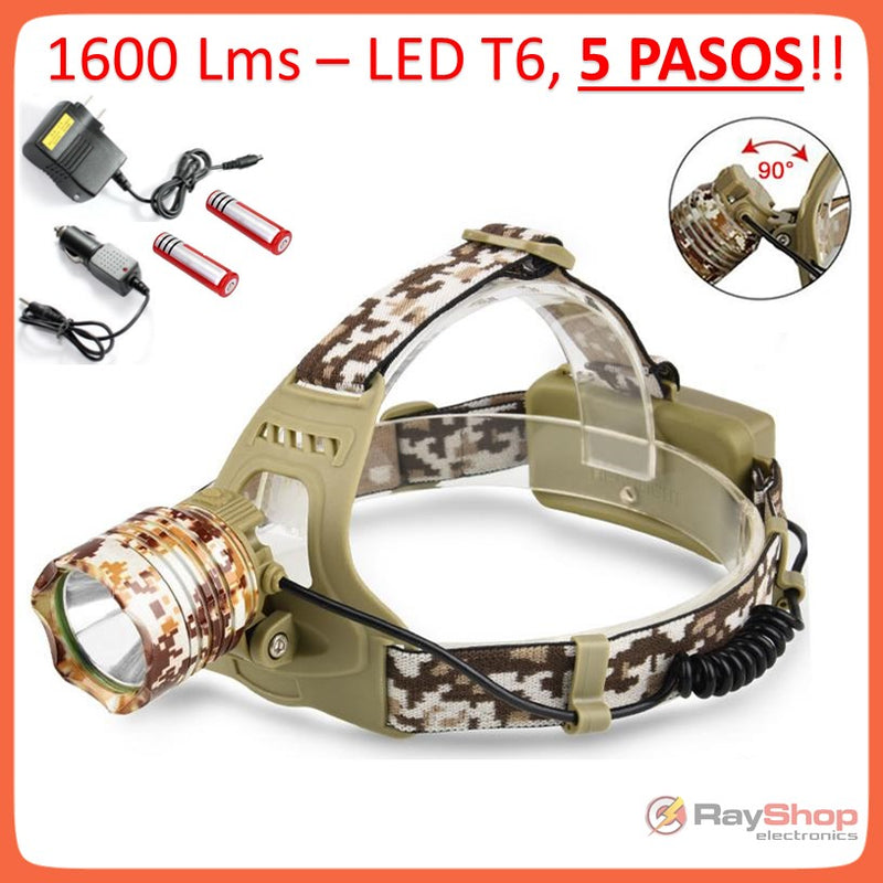 Lámpara Minera Táctica Cabeza 1600 Lms Camuflaje Led T6 Dt45