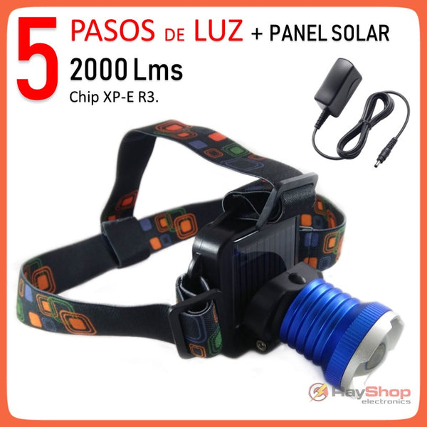 Lámpara Minera Solar Cabeza Led 2000 Lms 5 Pasos De Luz Dt72