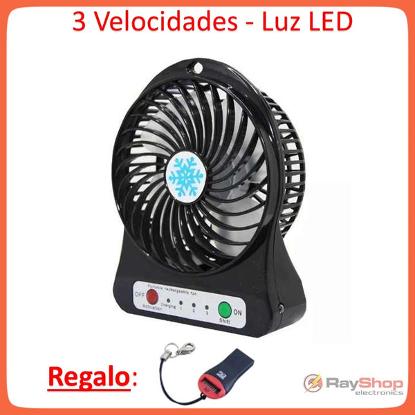 Mini Ventilador Portatil 3 Vel Luz Led Recargable Usb Dt219