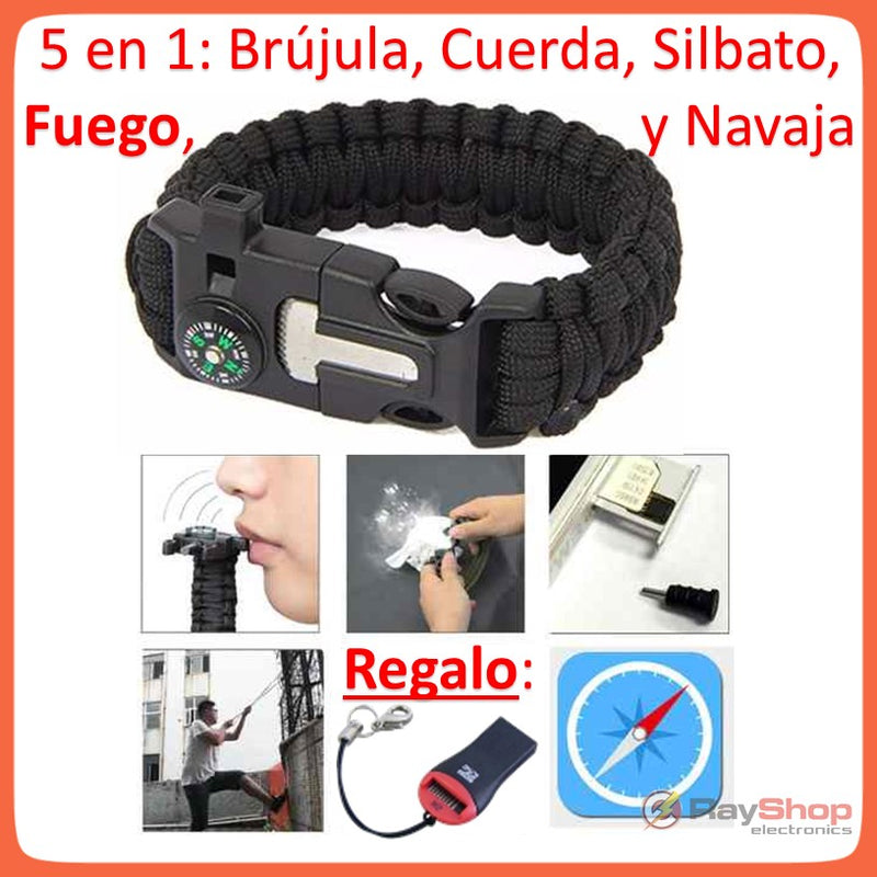 Daarcin - 1 pulsera de cuerda de supervivencia, arrancador de fuego, luz  SOS, brújula, termómetro, silbato, AK87