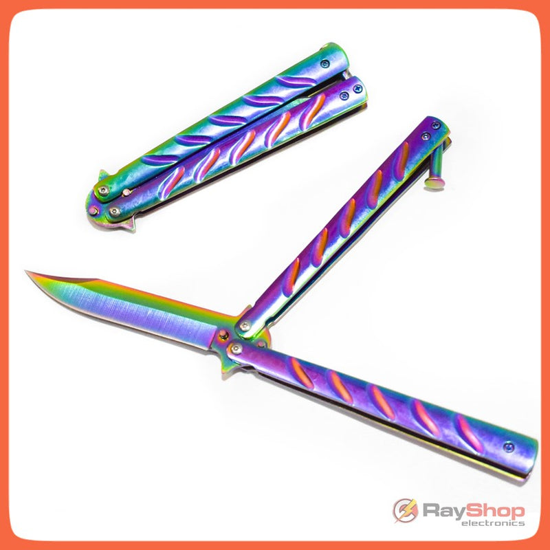 Navaja Mariposa Balisong Acero Inoxidable TORNASOL Con Clip Grande Sn7