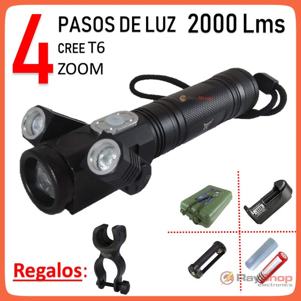 Lámpara Táctica 2000 Lms 3 Led Cree T6 Imán Vs Agua Dt240