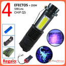 Mini Lámpara Táctica 1200lm Luz Frontal Led Uv + Luz Lateral Cob Blanca Sn6m