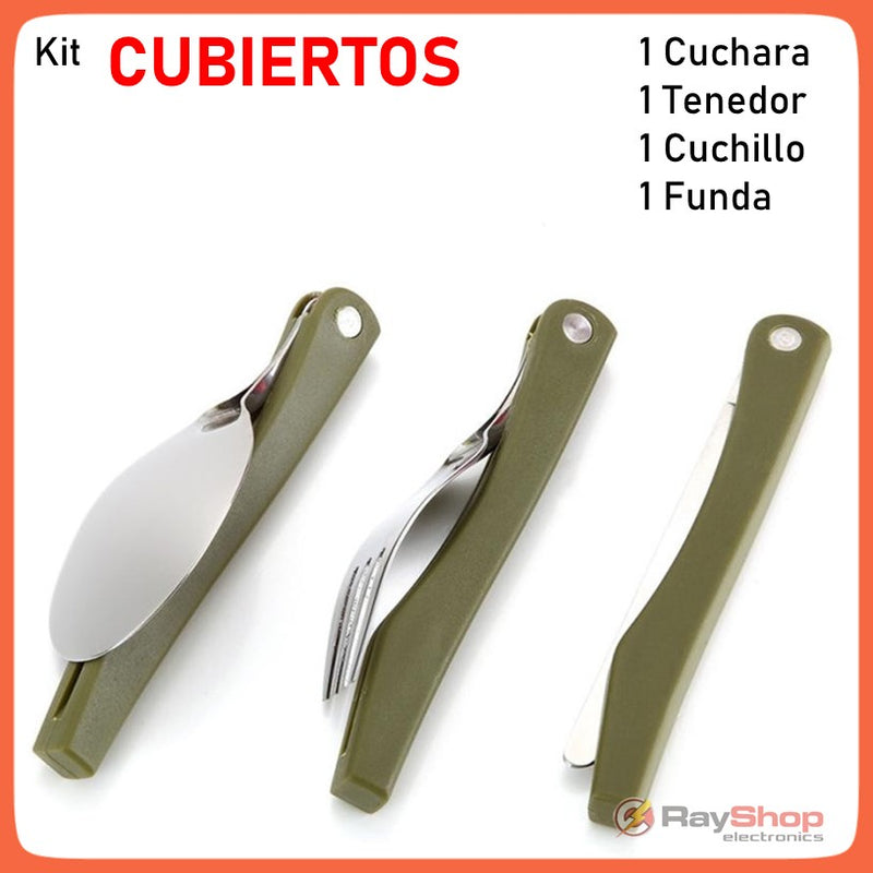 Cubiertos plegable con funda, cuchara, tenedor, cuchillo pj275