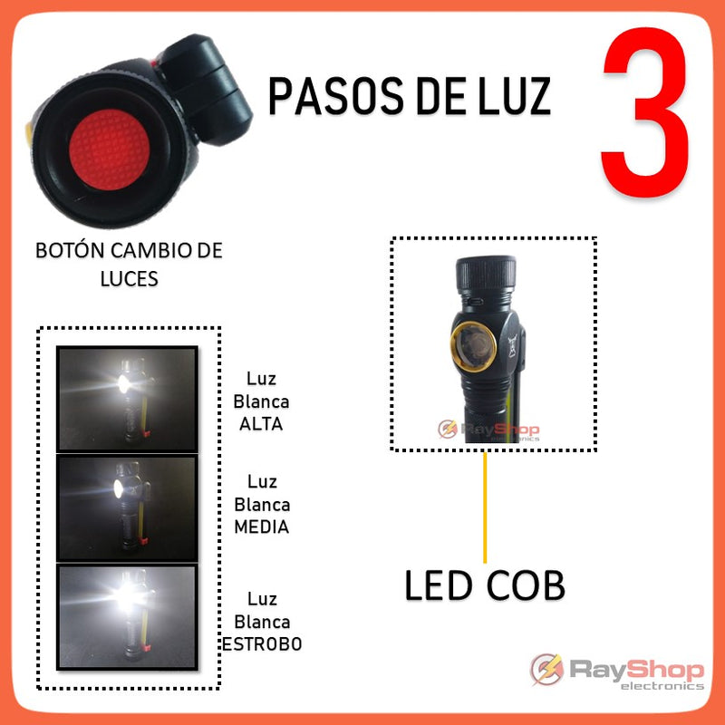 Mini Lámpara 1200 Lm Led Cob Gira Luz Blanca Roja Imán Dt362