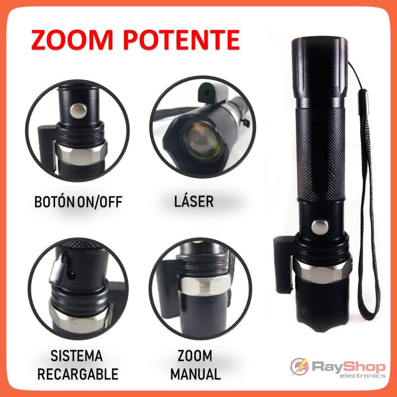 Lámpara Táctica 2000 Lms Zoom Laser Led Cree R3, Swat w808