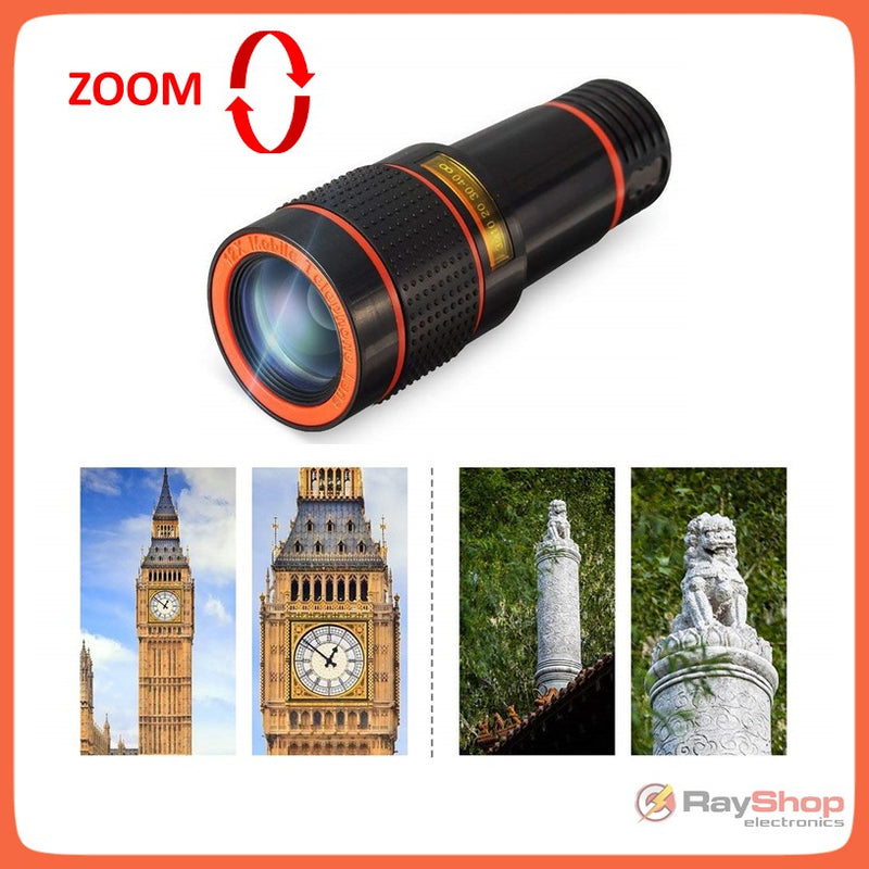 Telescopio Lente Zoom 12x Celular Con Clip + Monocular 12x18