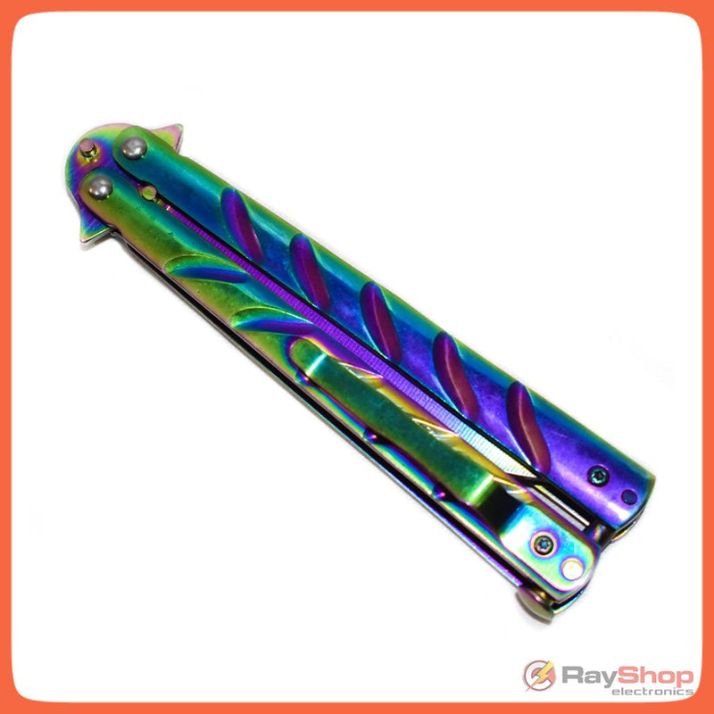 Navaja Mariposa Balisong Acero Inoxidable TORNASOL Con Clip Grande Sn7