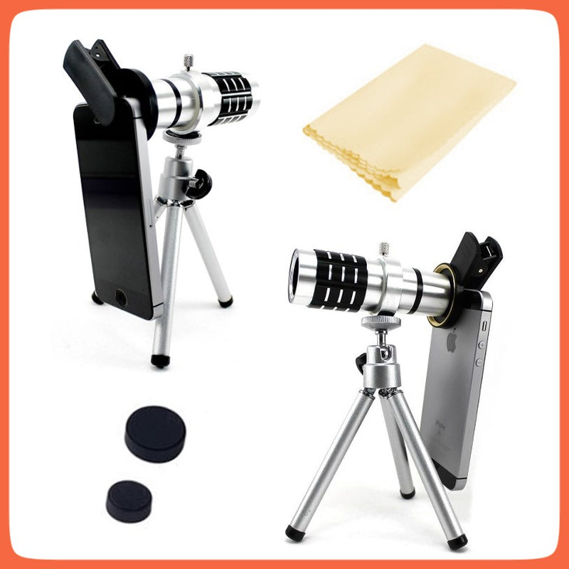 Telescopio Lente Zoom 12x Celular Con Clip + Monocular 12x18