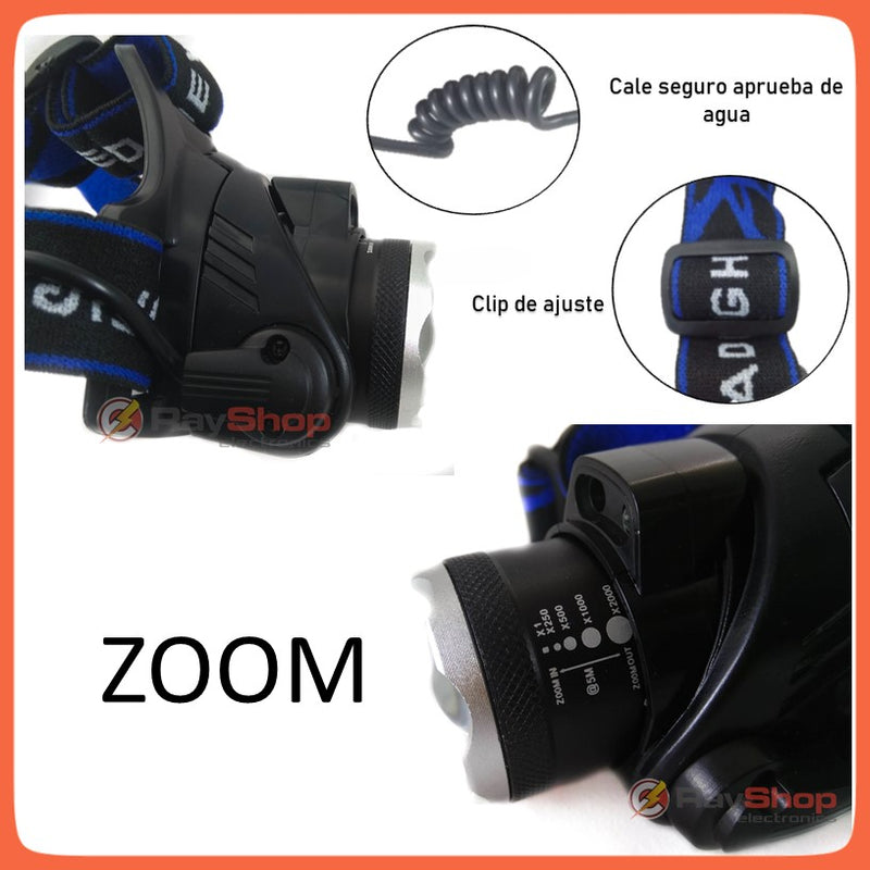 Lámpara Minera Cabeza 3000 Lms Con Sensor Zoom Led T6 Dt320