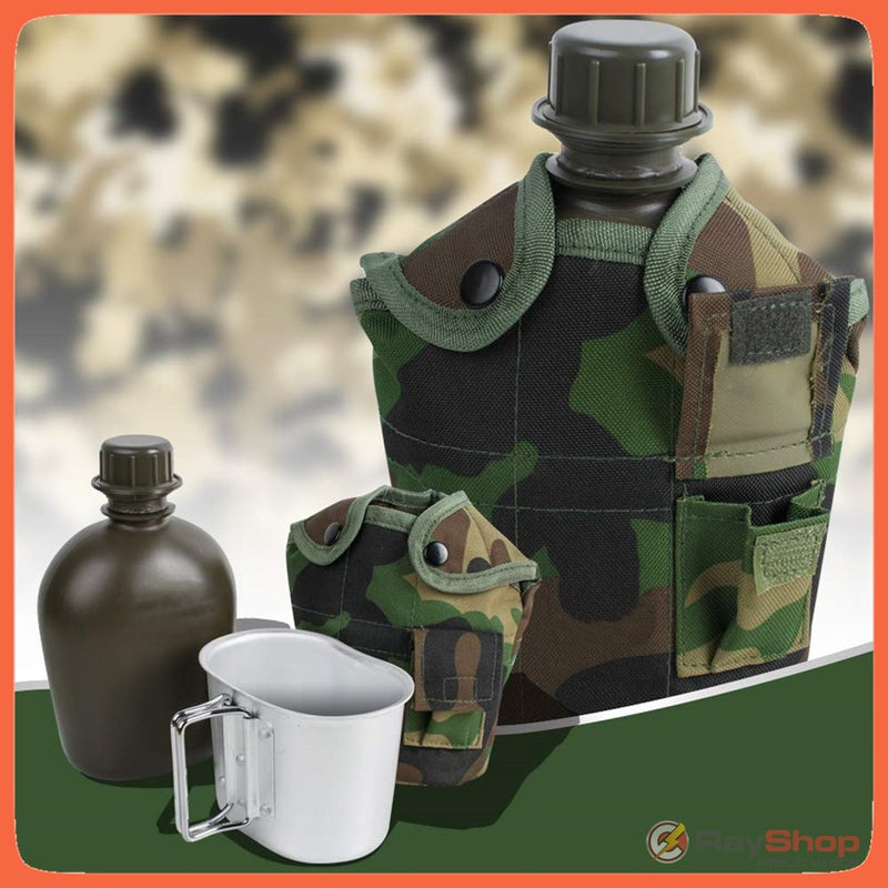 Cantinplora 1 L + Cazo + Ganchos Cinturón + Funda Táctica Militar Agua Senderismo Anfora Sh005