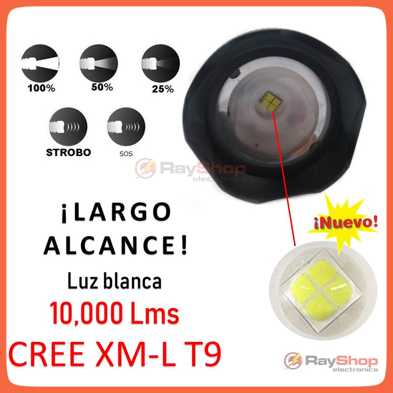 Lámpara Táctica 10,000 Lms Nuevo Led T9 Largo Alcance Dt12