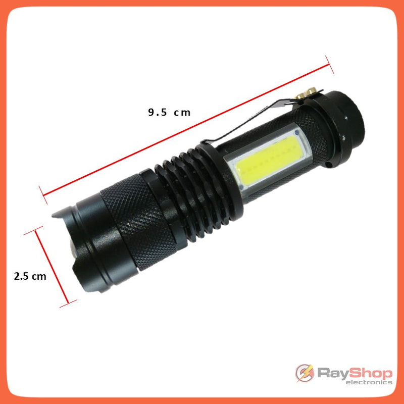 Mini Lámpara Táctica 1200lm Luz Frontal Led Uv + Luz Lateral Cob Blanca Sn6m