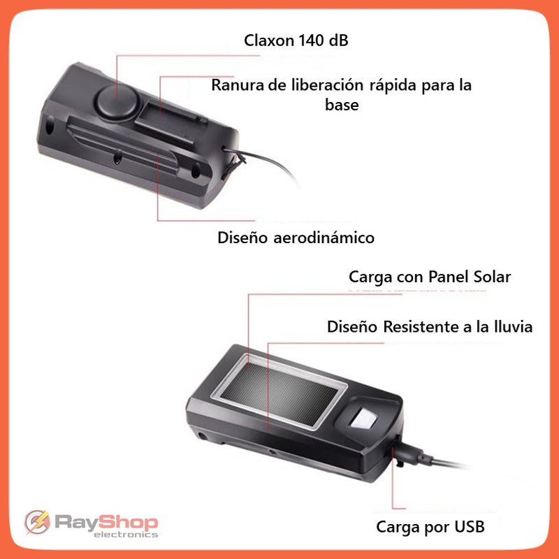 Lámpara Solar Luz Delantera Bici Claxon 5 Tonos 140 Db T316