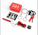 Caja SOS Kit supervivencia Piedra fuego, silbato, sierra, Lámpara, etc. JFSOS