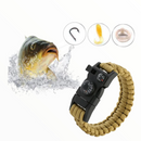 Pulsera suvivor anzuelo de pesca navaja pedernal destapador termometro brujula silbato cuerda paracord JFXGJ3