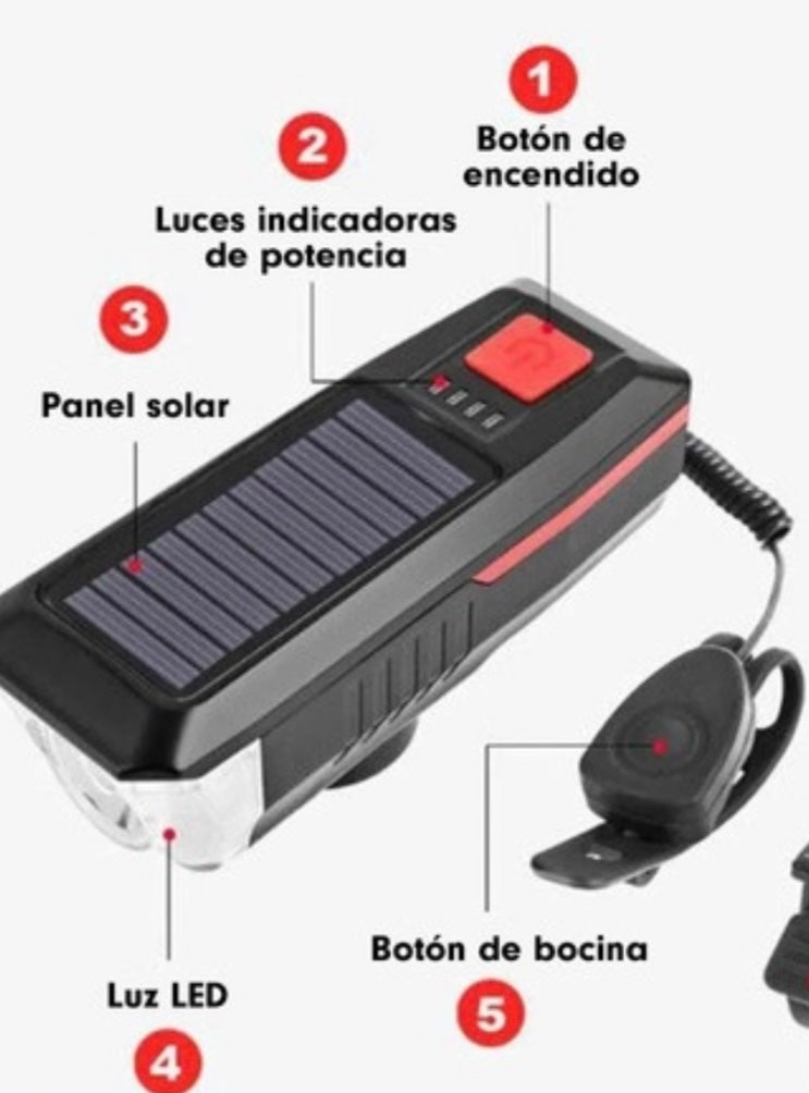 luz para bicicleta carga solar claxon T17