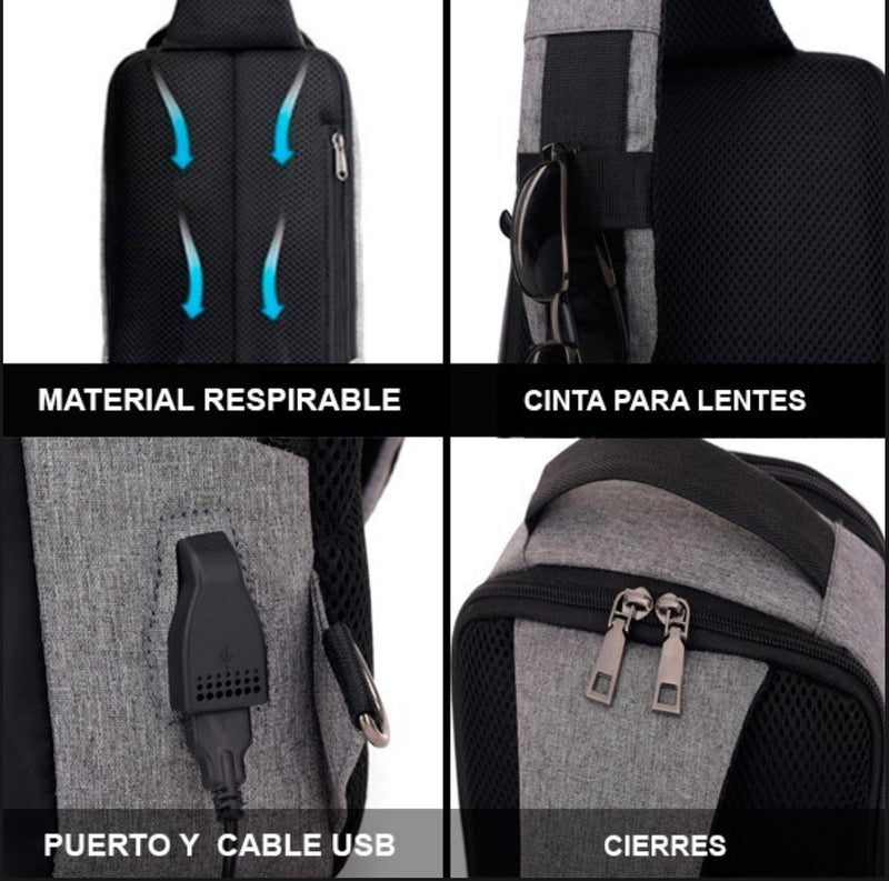 Mochila antirrobo pechera con cable USB, impermeable GJP VE645