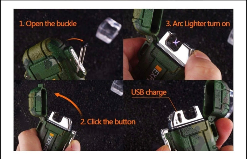 Encendedor Doble Arco Plasma, USB, CONTRA AGUA,Goma uso Rudo DT412