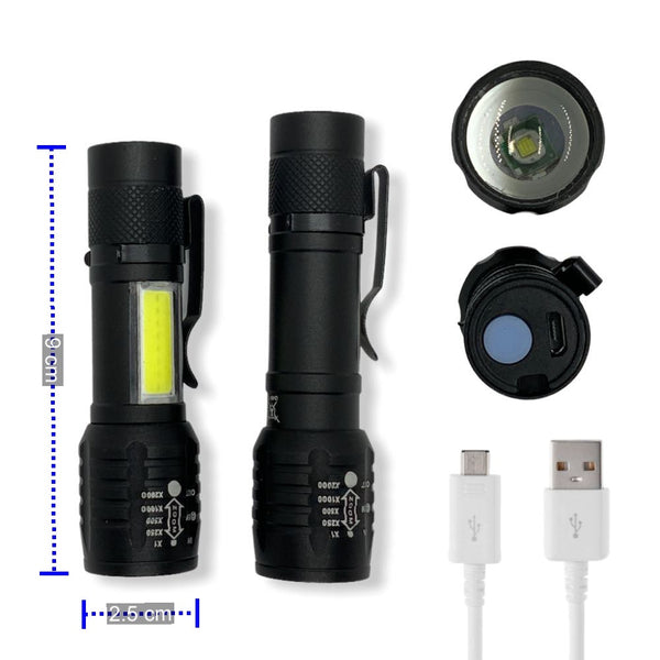 Mini Lámpara LED 1200 Lms, Luz Frontal Blanca c/zoom, Luz Lateral blanca Clip CD172