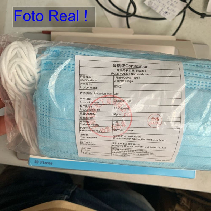 Caja c/50pzs Cubrebocas Quirúrgico c/Certificado 3 Capas/pliegues Con Filtro SN018