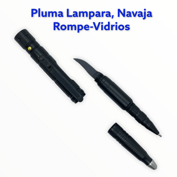 Pluma metálica tinta negra con Lampara, Navaja y rompe vidrios YH-800