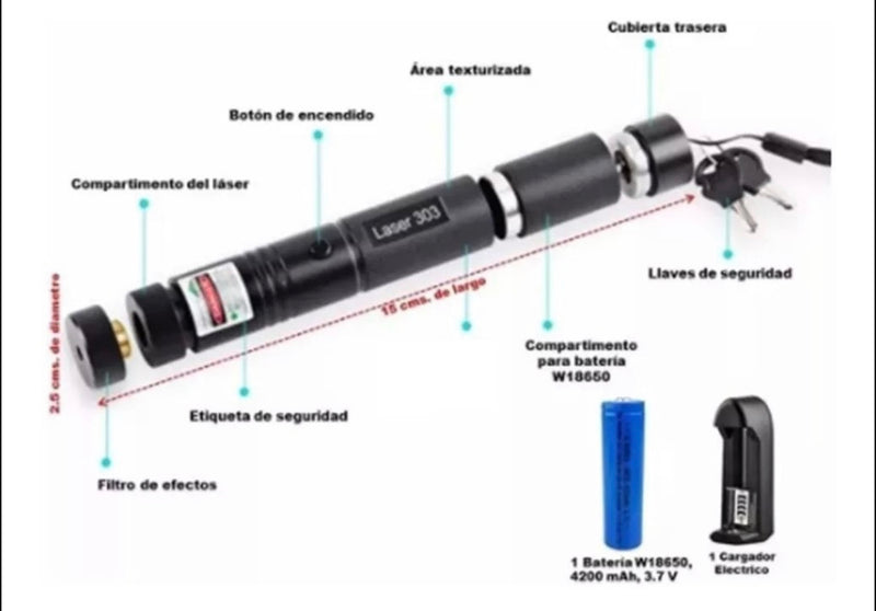 Laser Recargable Verde 1,000 Mw Desmontable 6 Figuras Dt303-6